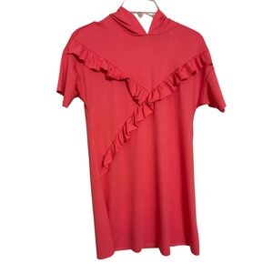 GB Active Girls Hooded Dress Ruffle Trim Short Sleeve Pink Swim Cover Size L NWT